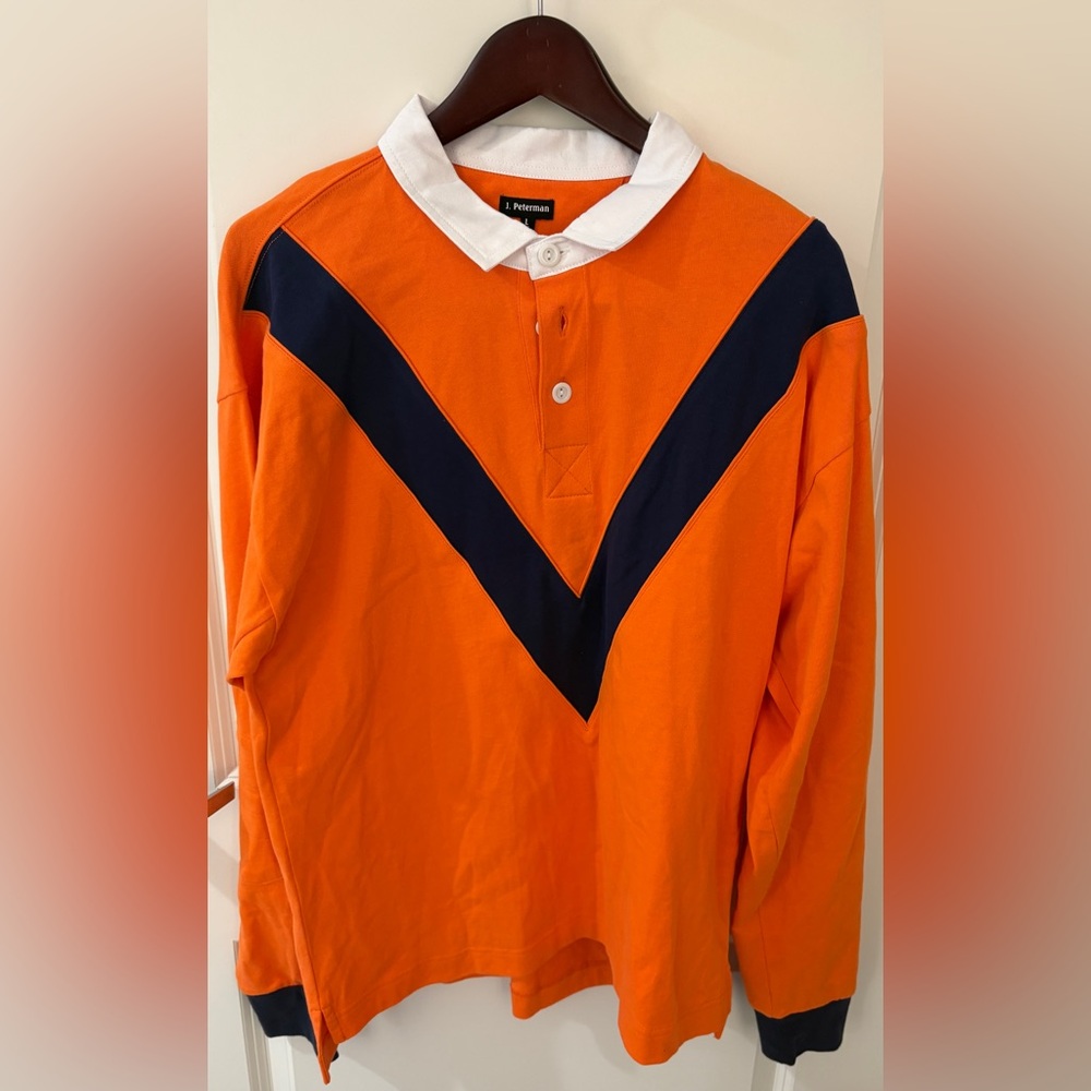 J. Peterman Orange & Navy Men's Jersey Chevron Rugby. UVA Colors & V